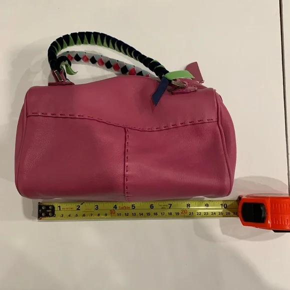 MALO designer mini handbag in bright pink with velvet woven straps - Picture 8 of 10